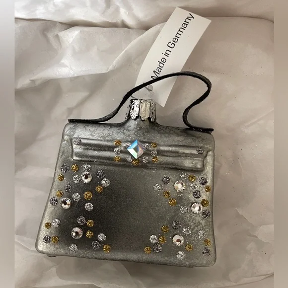 Elegant Silver Gray Handbag w/  Crystal Accents Christmas Ornament Neiman Marcus - Picture 2 of 6